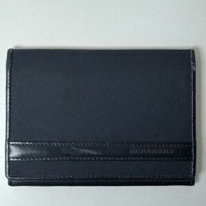 Burberry Unisex Black Canvas Card Holder With Leather Trim & Checkered Interior